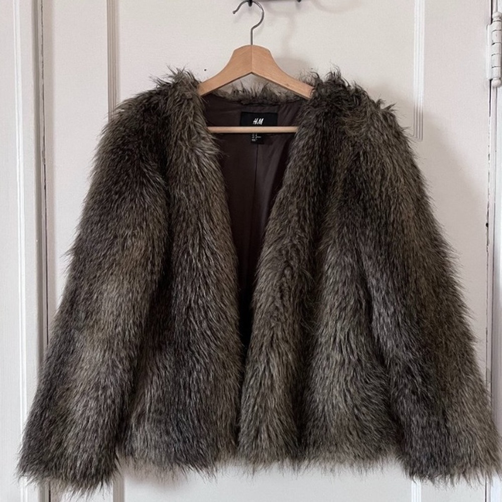H&M Brown/Navy Green Faux Far Jacket